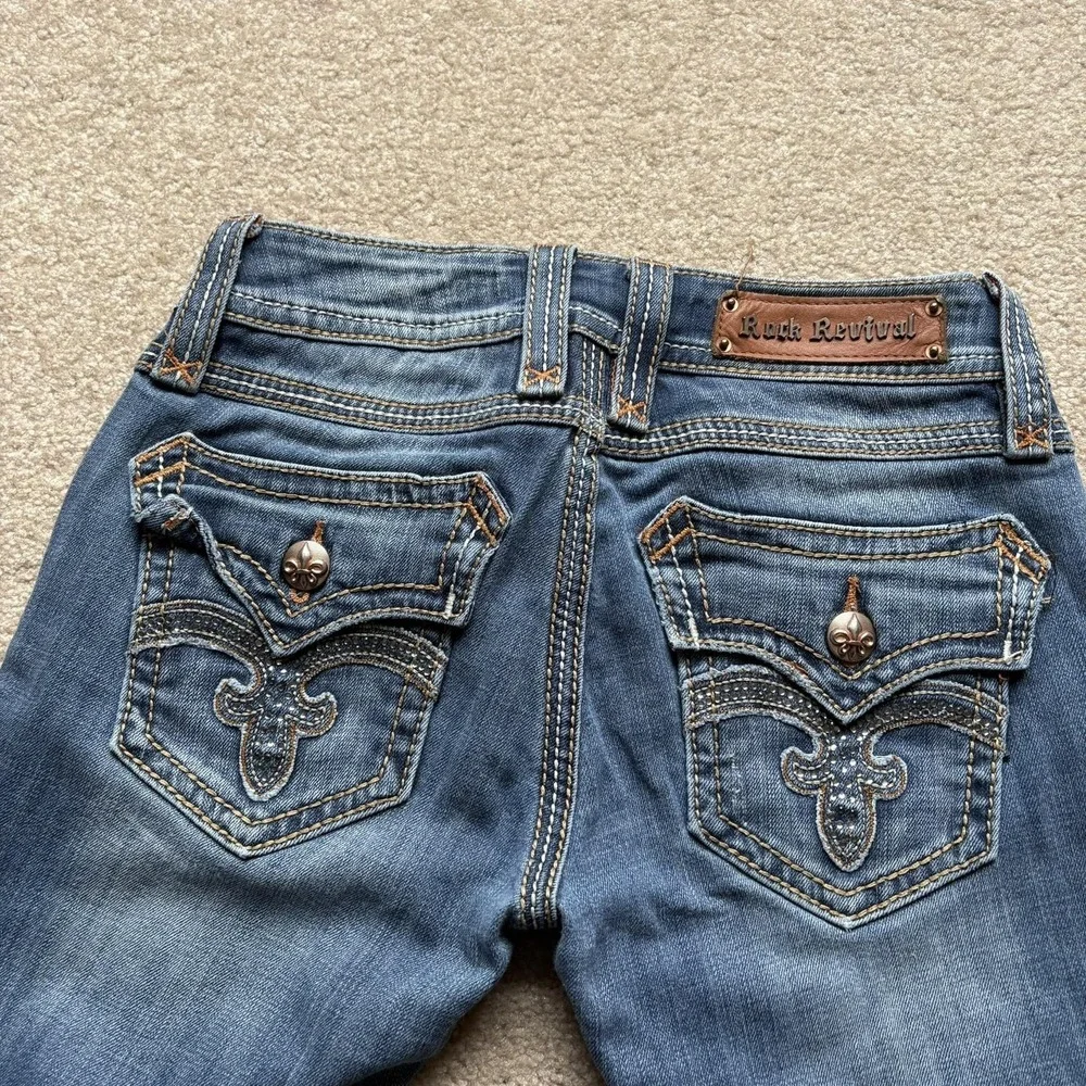 Rock Revival Jeans Womens 27 Blue Debbie‎ Straight Denim Embellished Pockets Y2K